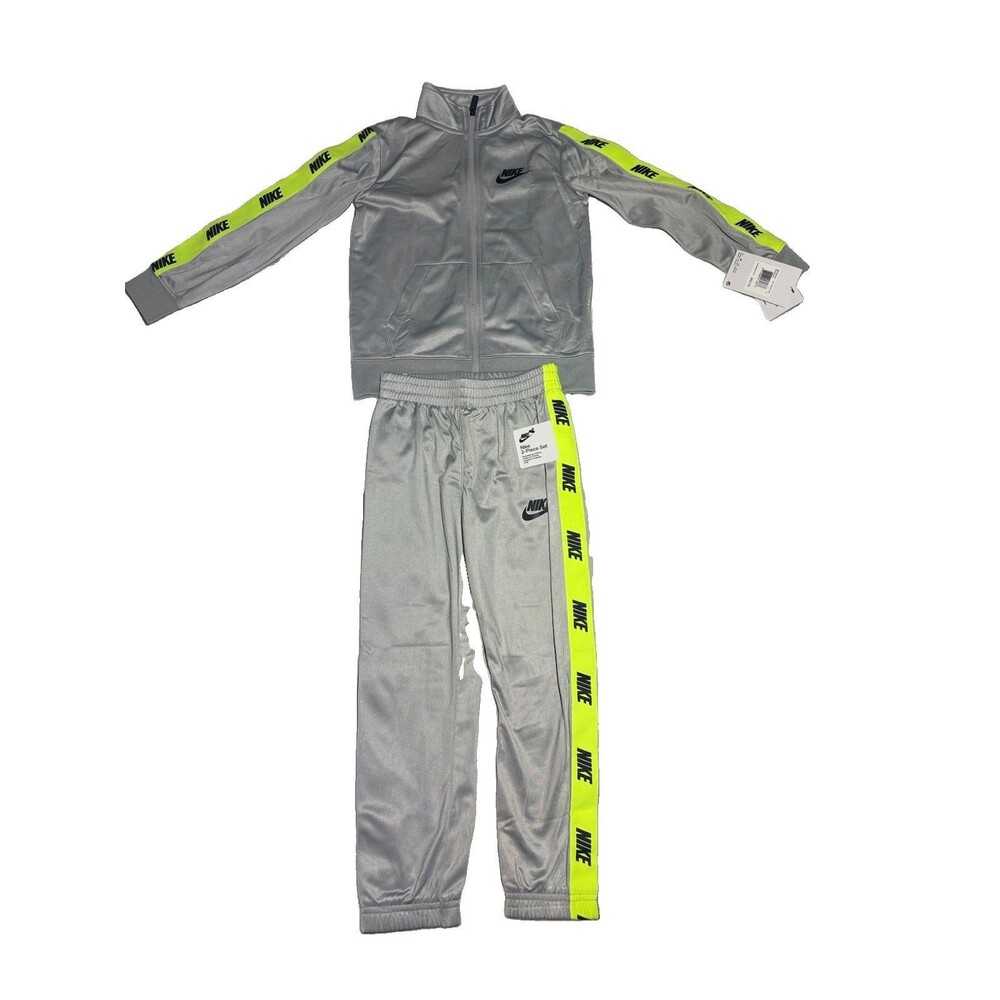 Nike Boys Size 6 Tracksuit 2 Piece Jacket Pants Gray Volt Neon Green NWT